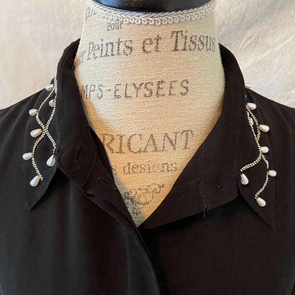 Ladies black blouse retro size large Dylan & Rose Long Sleeve - Picture 5 of 8